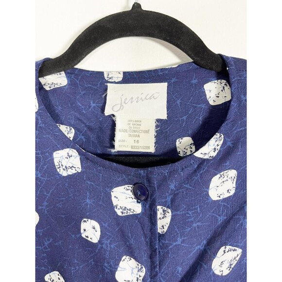 Vintage 90s short sleeved blouse navy with white abstract spots - Picture 5 of 6